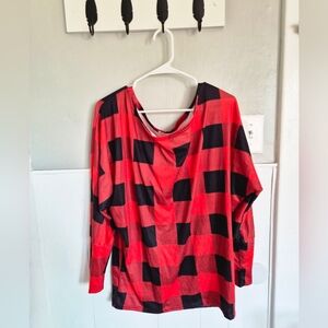 Red and Black Checkered Women's Top